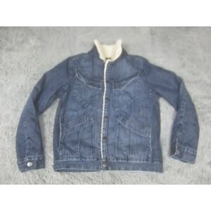 Volcom Jeans Trucker Jacket Mens Medium Blue Denim Sherpa Lined Button Down